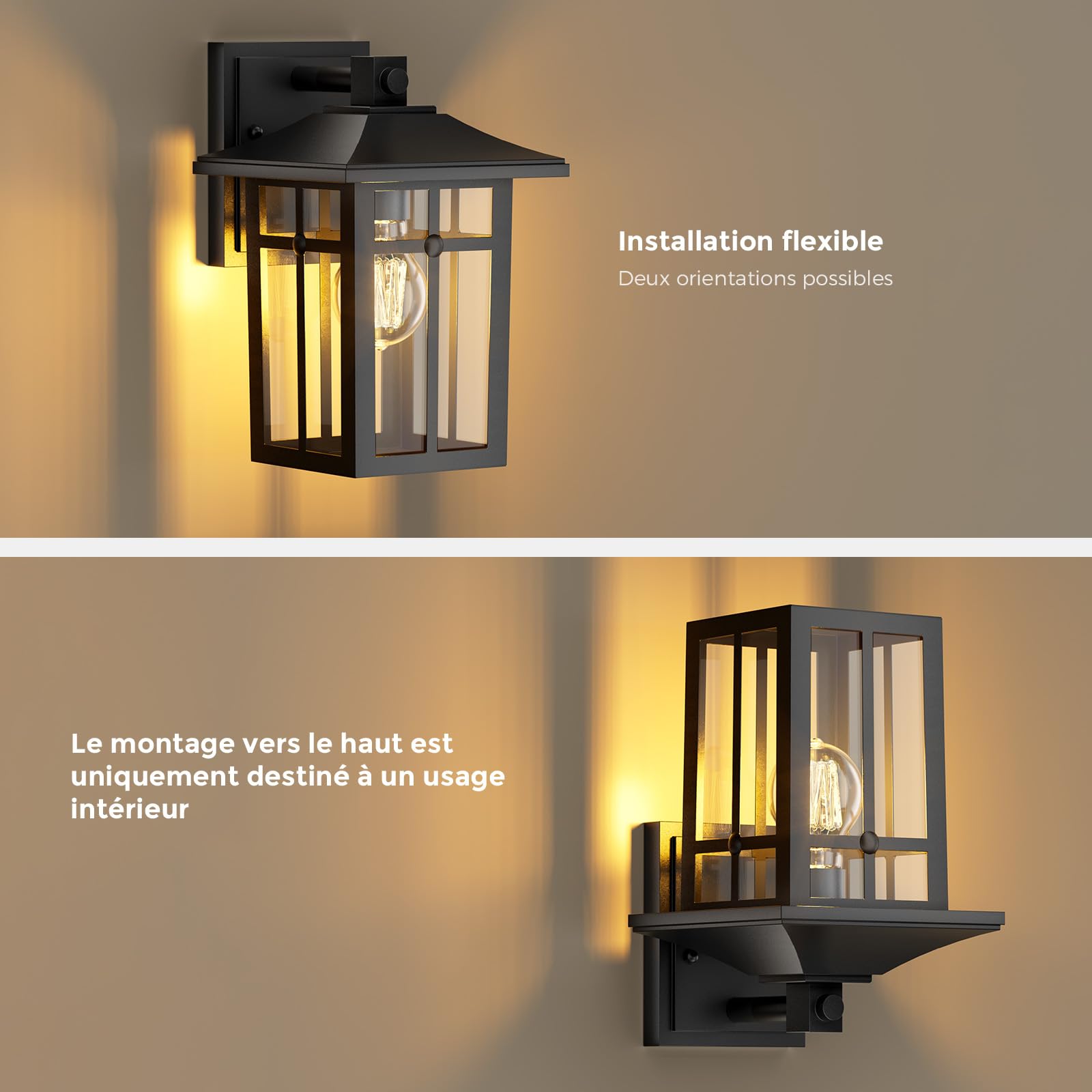 Applique Murale Extérieure E27 Noire en Aluminium Sans Ampoule