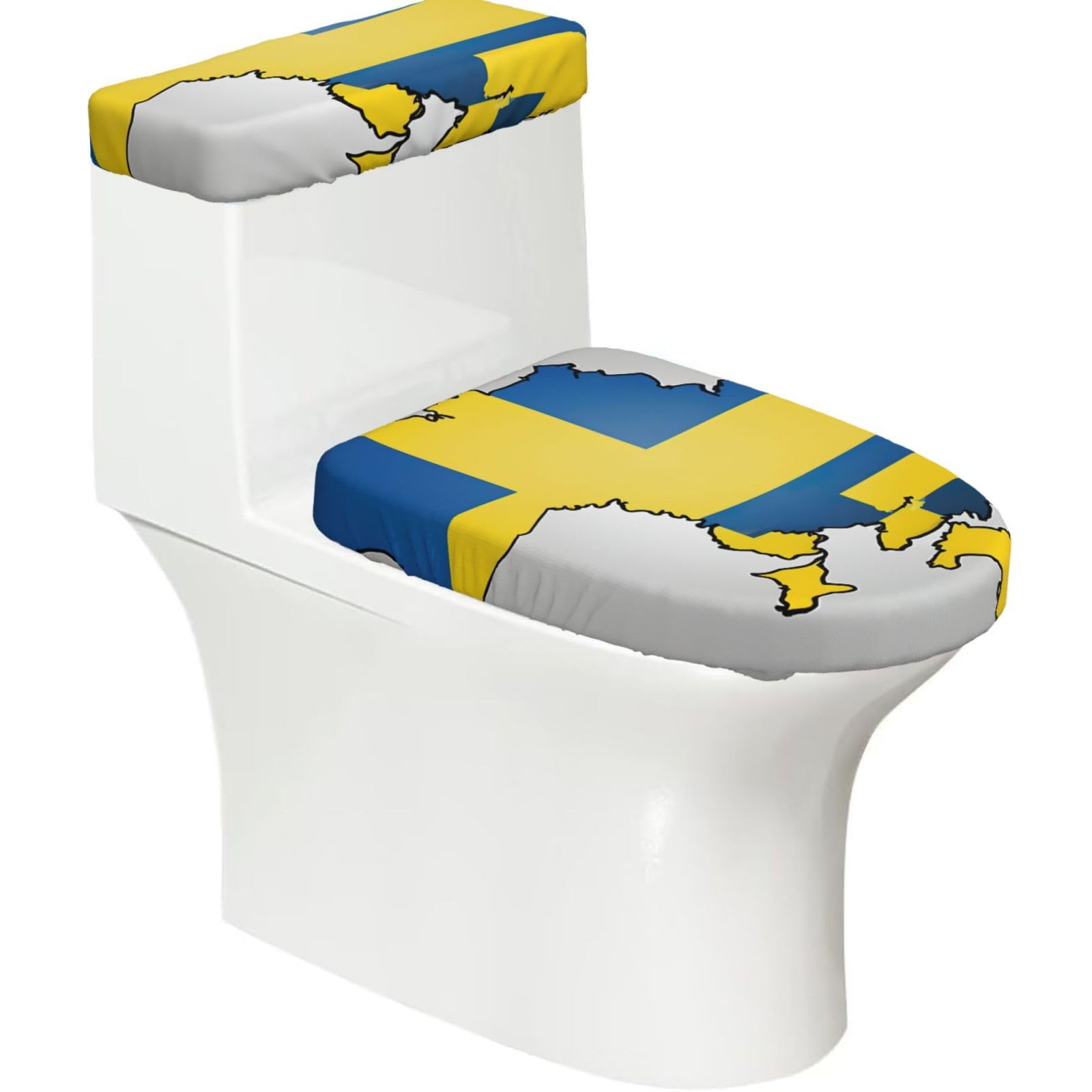 Ukraine Flag Map02 Print Bathroom Decor Toilet Lid Cover And Tank Covers, Restroom Accessories Fits Most Round