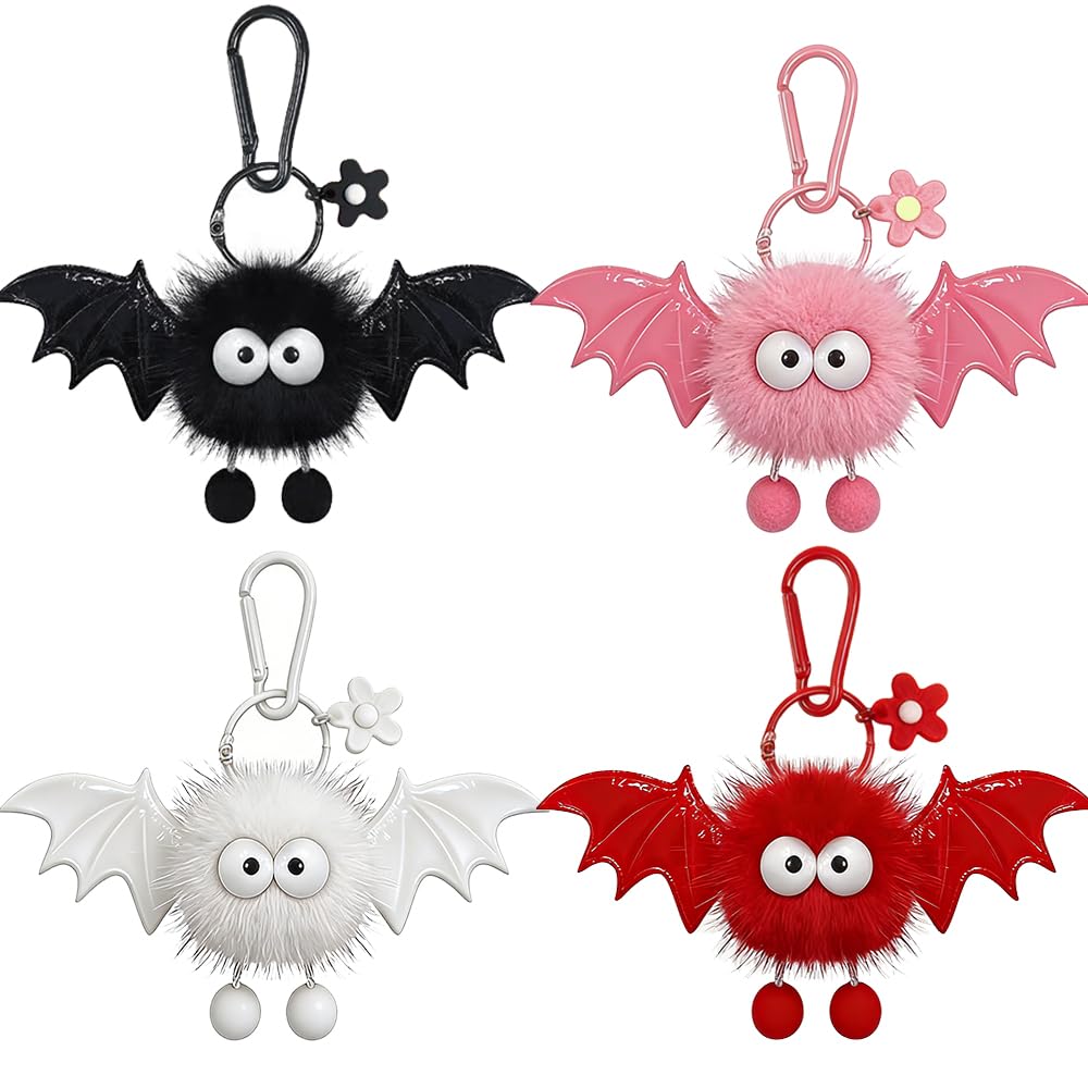 [BetterJonny] 4個 ぬいぐるみ キーホルダー かわいい 動物 ペンダント バッグペンダント キーチェーン 吊り飾り プレゼント かわいい パートナー 友人 家族への贈り物 黒 白 ピンク 赤、小悪魔 (4色)