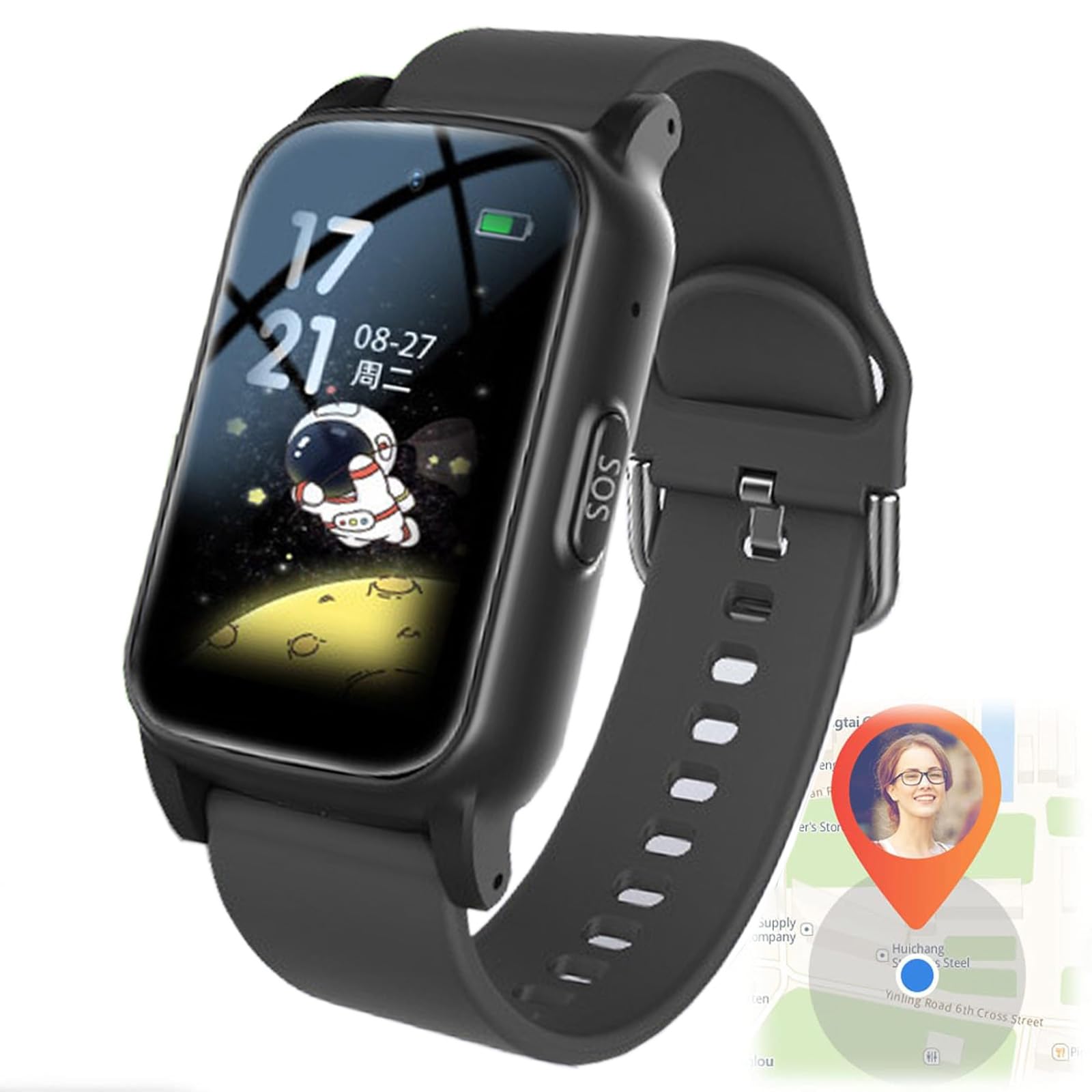 Reloj Localizador para Personas Mayores GPS, Pulsera Reloj Inteligente con Detección de Caídas, Alzheimer Reloj GPS para Mayores, Boton Emergencia Ancianos,Black
