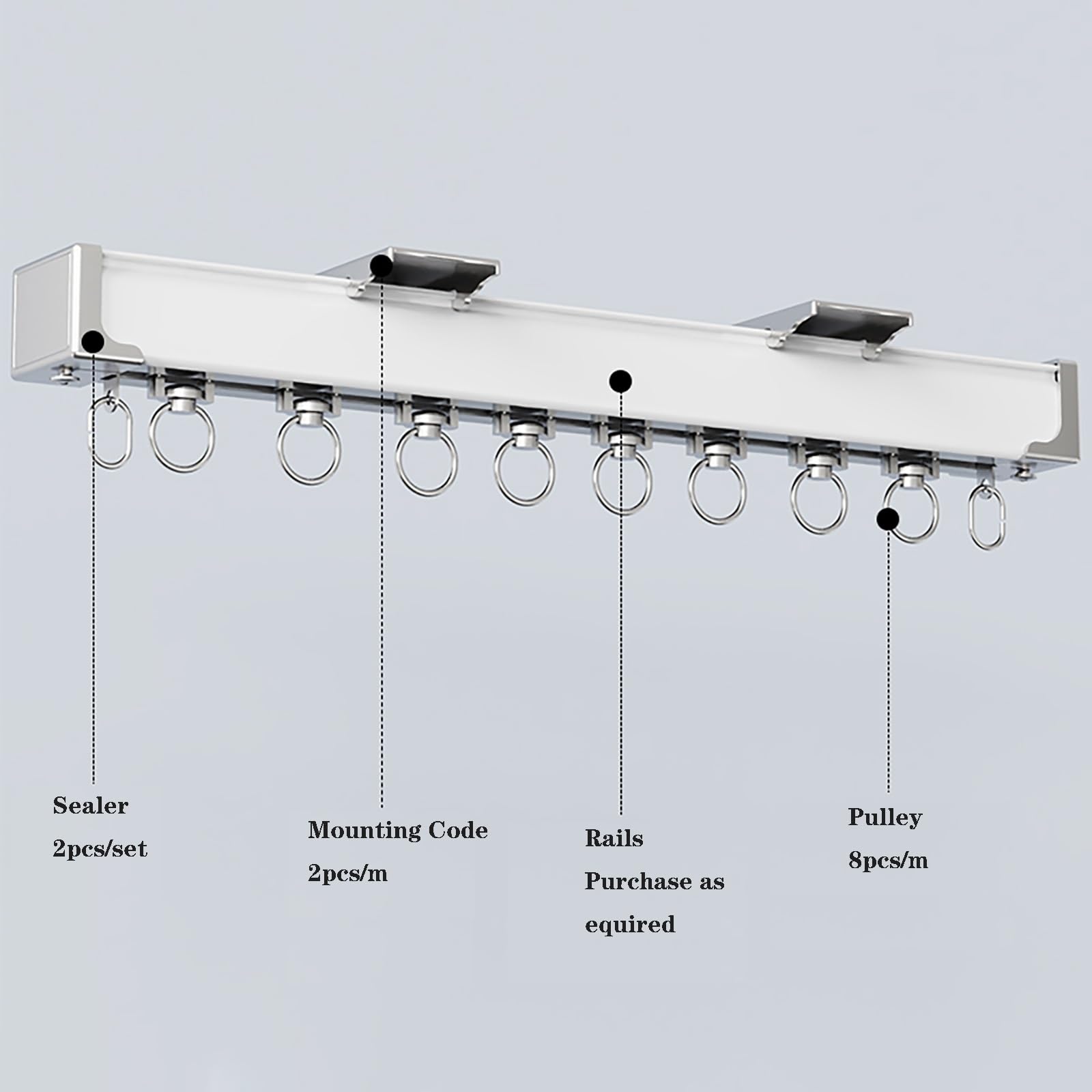 Wytrzymała aluminiowa listwa sufitowa lub ścienna z wbudowaną taśmą tłumiącą dźwięk, 1,8 m (2 x 90 cm), biała i szampańska, idealna do redukcji hałasu i płynnej pracy