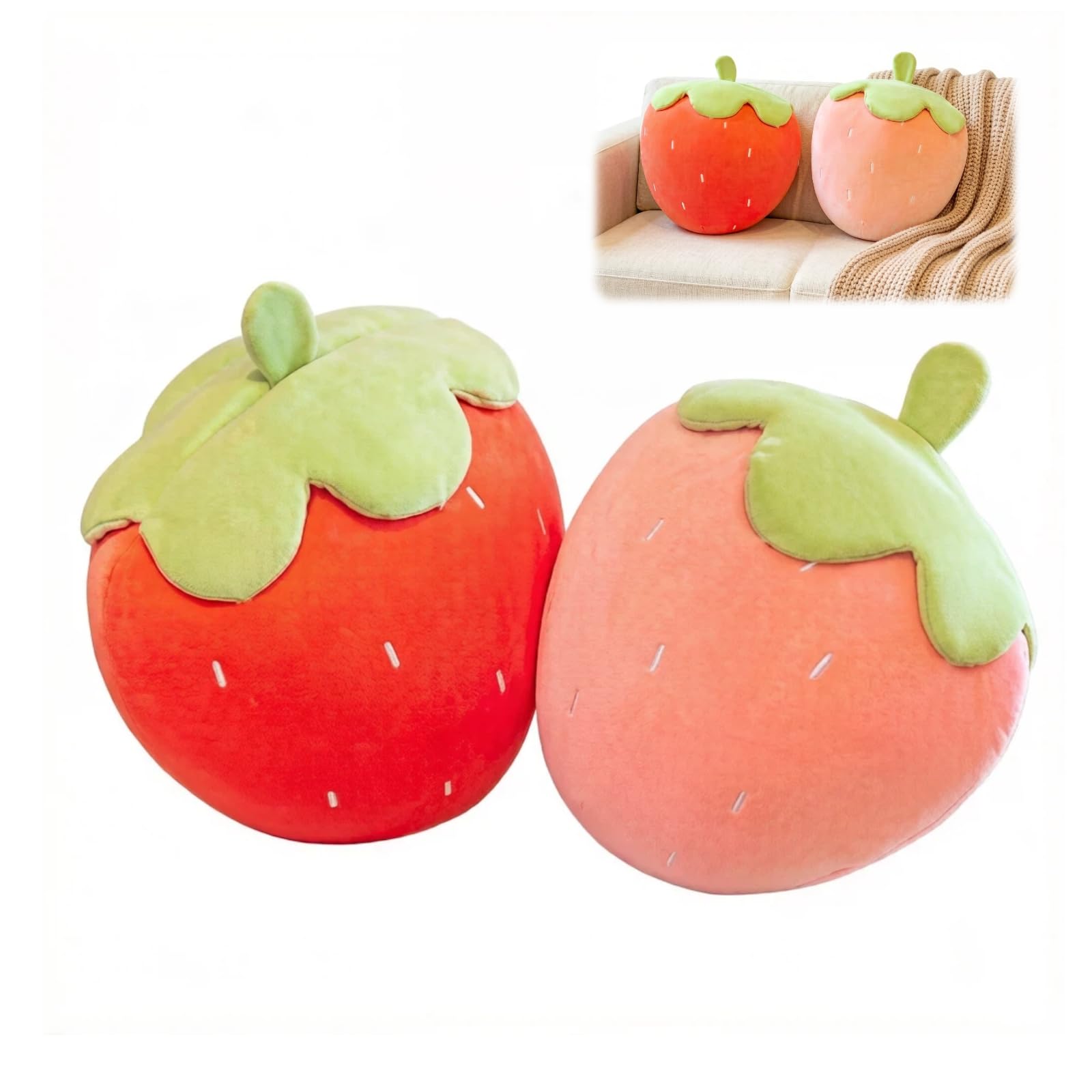 RARITYLL Soft Plush Strawberry Pillow, 2 Pack, PP Cotton Filled, 25cm, Pink and Red, Cute Floor Cushion for Bedroom, Sofa, Home Decor, Girls Room Accessories, Throw Pillow