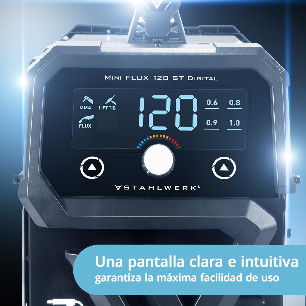 STAHLWERK Soldadora de electrodos 200 Synergic Pro Digital – Máquina de soldar MMA/Electrodo 200 A, soldadura sin gas protector, Lift-TIG, refrigeración inteligente & protección sobrecalentamiento