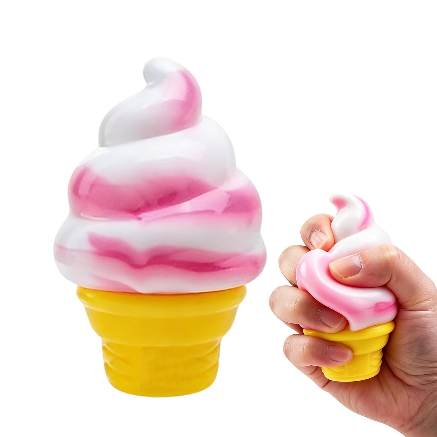 Pink Ice Cream Squishy, Slow Rising Squishies Soft Squeeze Toys, Cute Ice Cream Squeeze Toy for Daily Stress Relief, Decompression Fidget Toy, Ice Cream Squishy for Kids Adults Home School Office Use