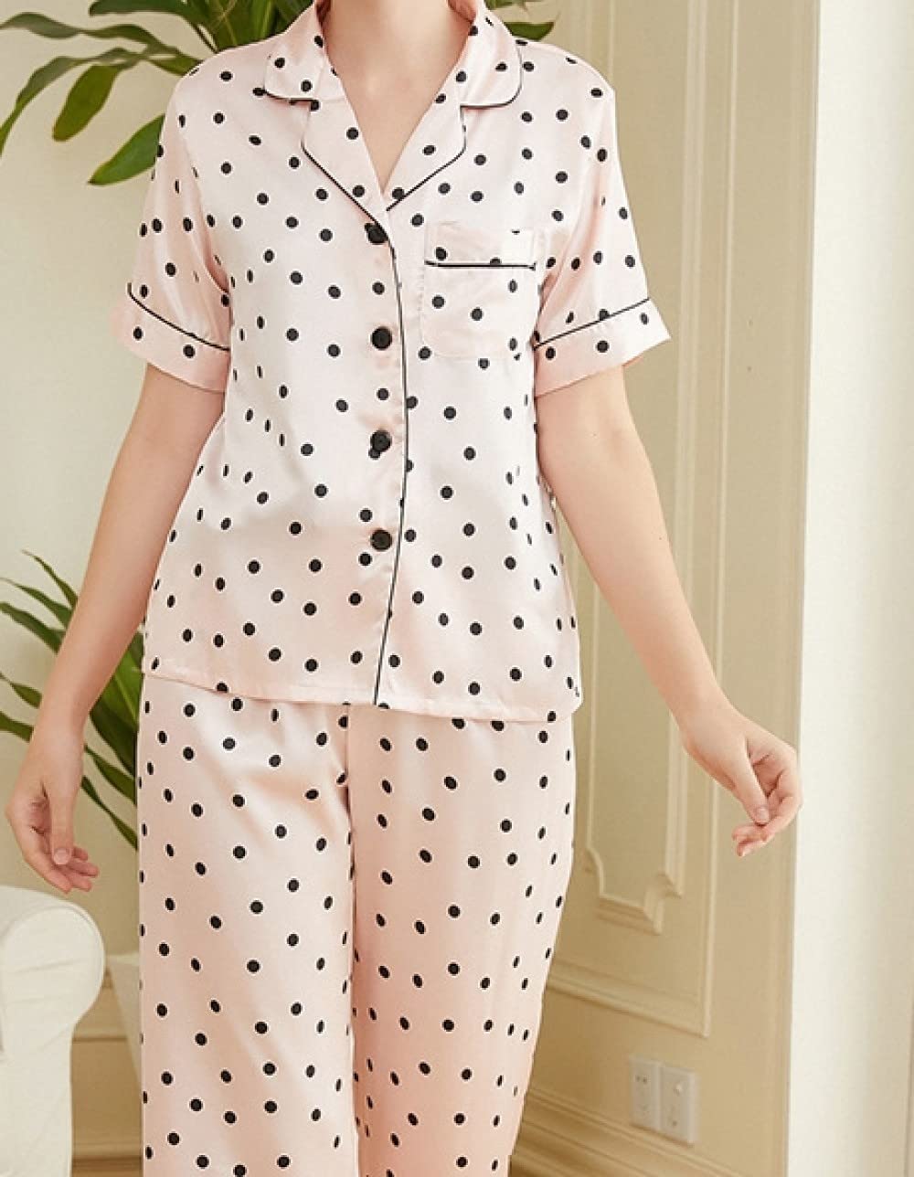 Pijama De Mujer Manga Corta,Pantalones De Manga Corta Con Lunares Pequeños Pijama De Verano Para Mujer Conjunto De 2 Piezas Pijama De Moda Suave Ropa De Salón Regalo Del Día De La Madre Para Espo