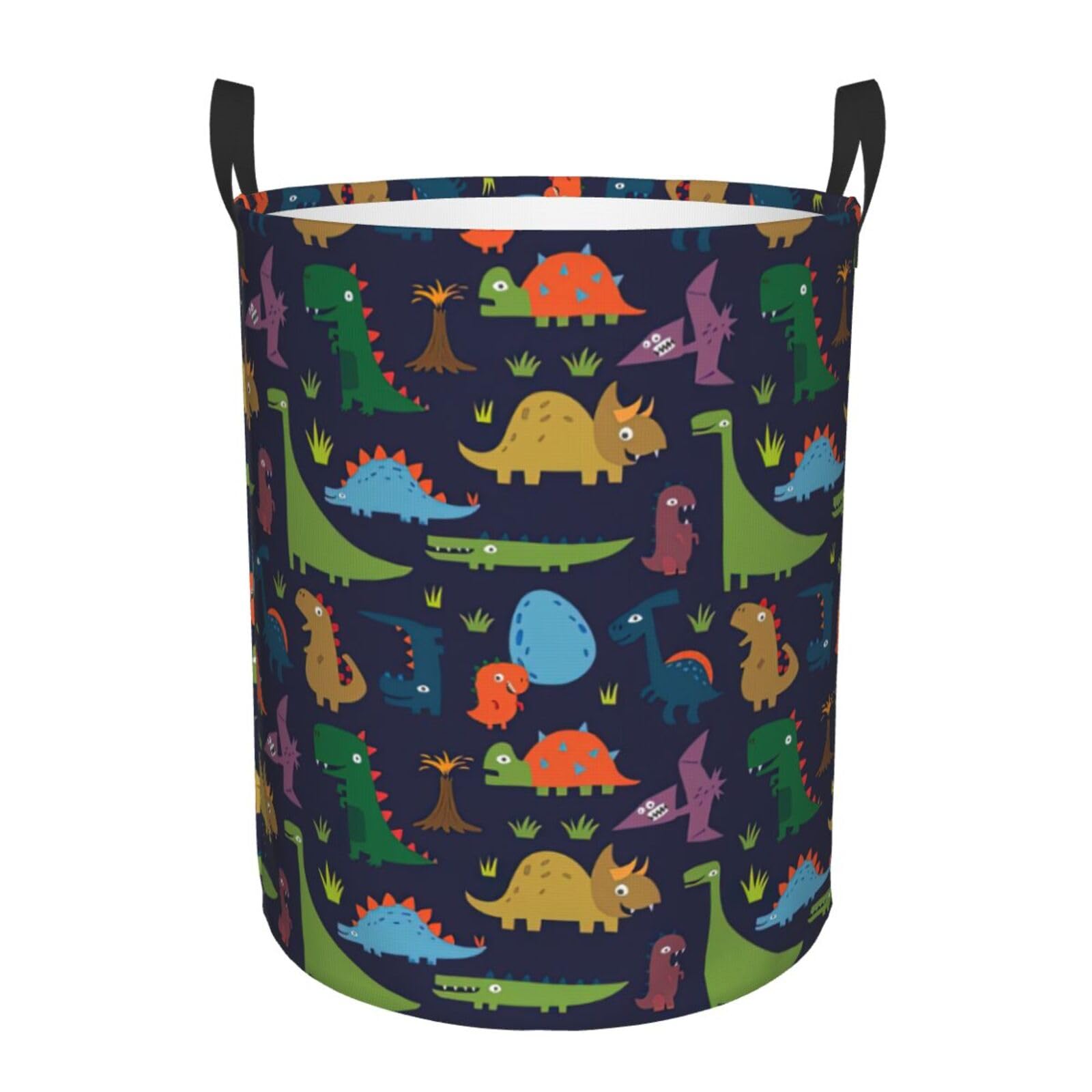 M Collapsible Round Dinosaur Palm Leaf Print Laundry Hamper