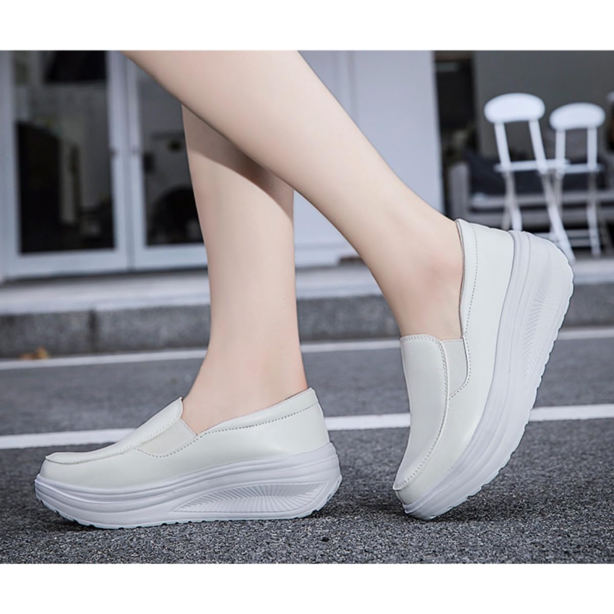 Orthopädische Damen-Turnschuhe mit Wippboden, bequem, leicht, rutschfest, Keilabsatz, ergonomische Schmerzlinderung, Fußgewölbeunterstützung, Leder, Krankenschwesterschuhe