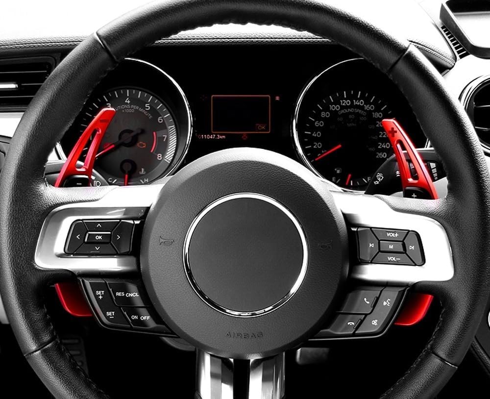 iJDMTOY Sports Red Aluminum Large Paddle Extensions Compatible with 2015-2023 Ford Mustang