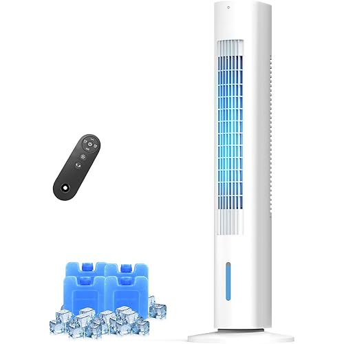 Windowless Portable Air Conditioner, 35" Evaporative Air Cooler with Remote, 3 Speeds, Large Water Tank, Oscillating Cooling Fan, 7H Smart Timer, Quiet Swamp Cooler for Home Bedroom White