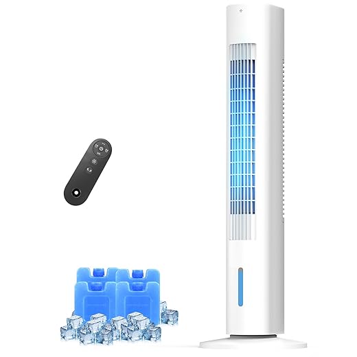Windowless Portable Air Conditioner, 35" Evaporative Air Cooler with Remote, 3 Speeds, Large Water Tank, Oscillating Cooling Fan, 7H Smart Timer, Quiet Swamp Cooler for Home Bedroom White