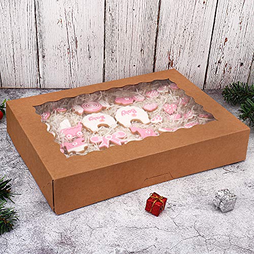 Tcoivs 20-Pack Bakery Boxes with Window, 14\" x 10\" x 2.5\", Large Cookie Boxes, Auto-Popup Treat Boxes for Donuts, Pies, Cakes, Muffins, and Pastries (Brown) - Thumbnail 3