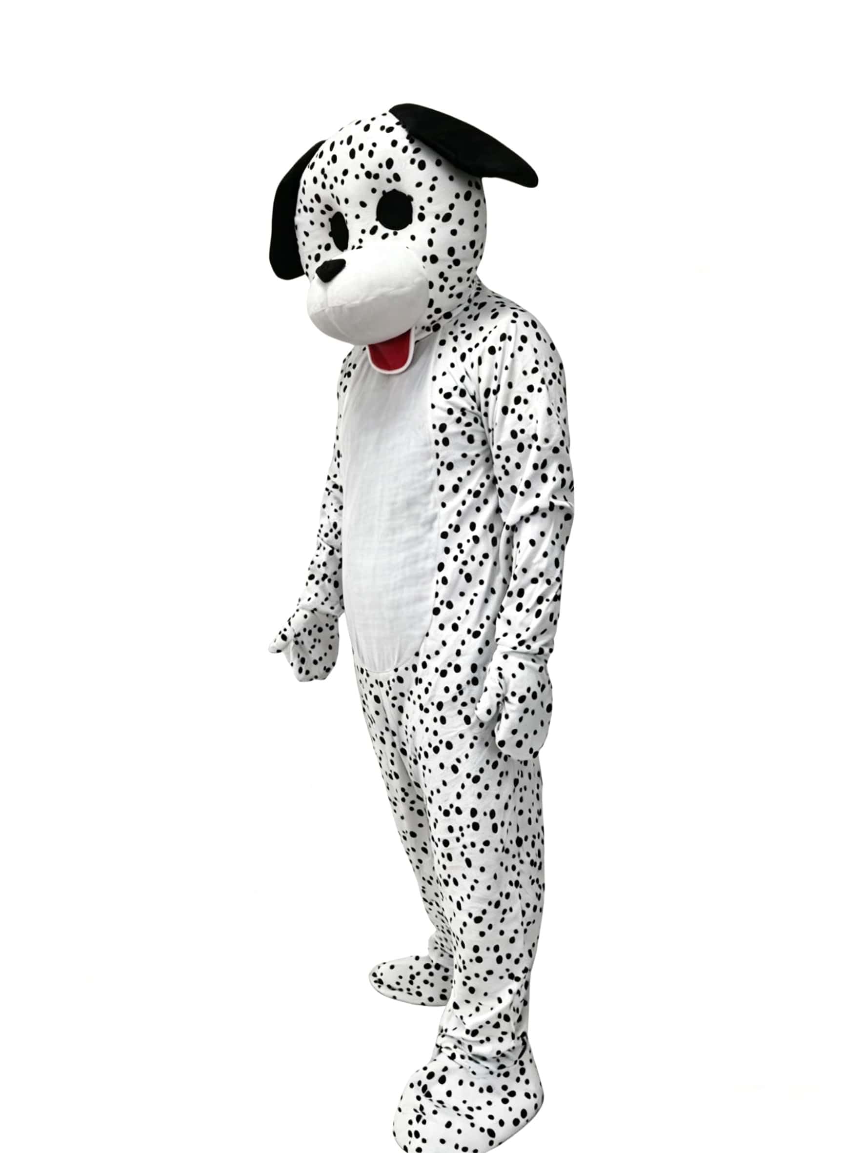 Costume da dalmata in peluche maculato bianco e nero per cuccioli, vestito per adulti