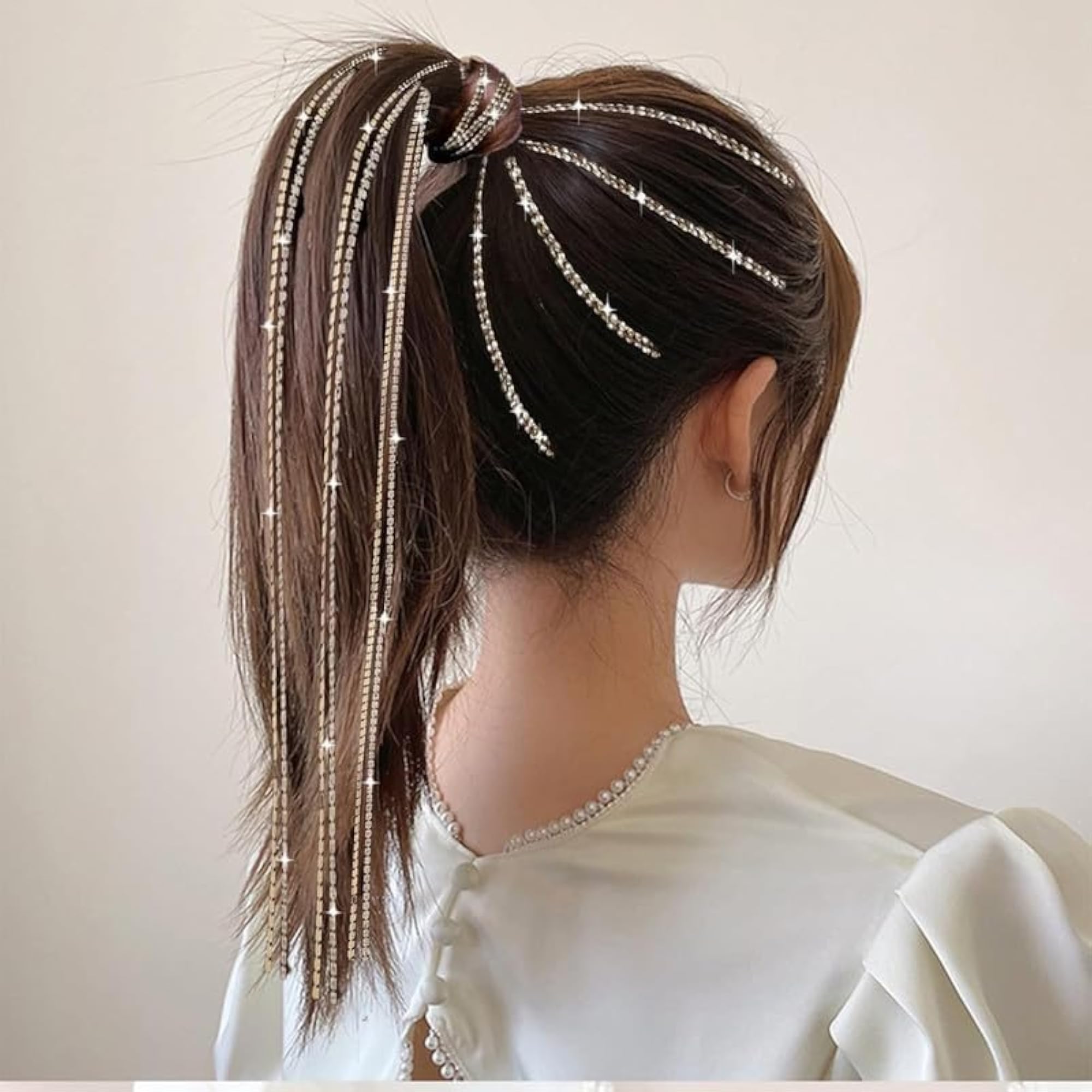 4pc Rhinestone Hair Chain Clips Set for Girls, Silver & Gold