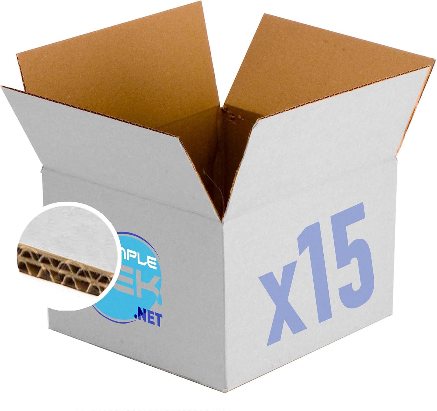 Simpletek - 15 unidades de Caja de Envío de Embalaje Blanca Reforzada de Doble Onda de Carton para Mudanzas | Medidas 535 x 490 x 400 mm