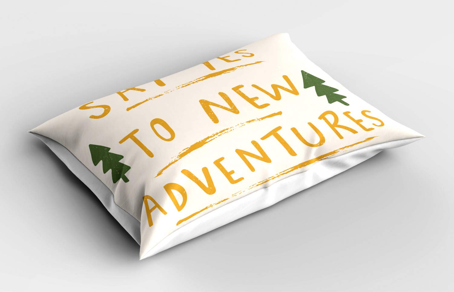 Ambesonne Adventure Cartoon Pillow Sham, Say Yes to New Adventures Message with Dashed Stripes, Decorative Standard Size Printed Pillowcase, 36