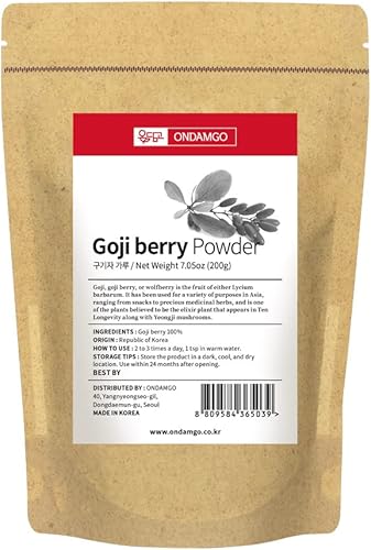 ONDAMGO Pure Goji Berry Powder 0.71oz de fibras naturales para batidos, bebidas, apto para veganos, 7.05 onzas líquidas (polvo de bayas de goji)