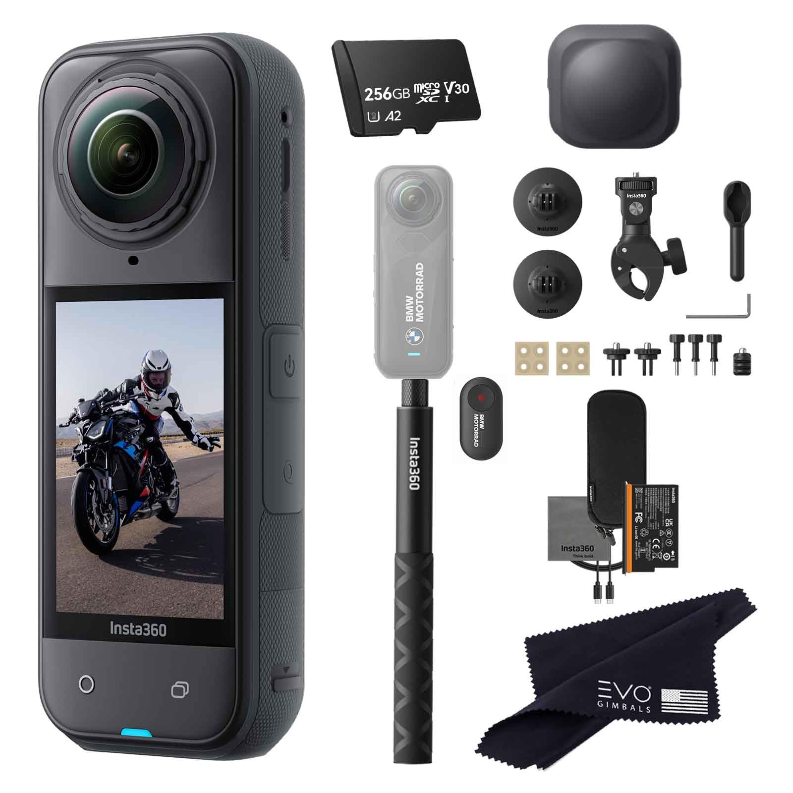 Insta360 X5 BMW Motorrad Limited Edition Motorcycle Bundle-8K Waterproof 360 Action Camera with 1/1.28" 48MP Sensors, 8K 360|Includes Motorcycle Bundle, Action Invisible Selfie Stick, Lens Cap(256GB)
