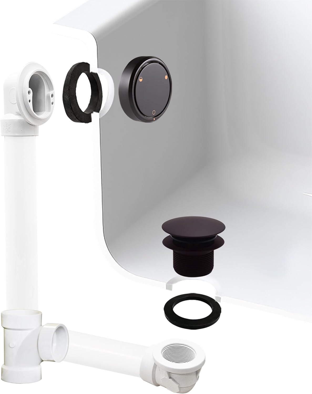 Westbrass A593CHPM-12 Sch. 40 PVC Bathtub Trim Kit with Patented Deep Soak 2-Hole Overflow and Tip-Toe Drain, Oil Rubbed Bronze