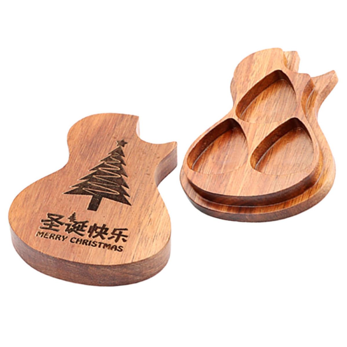 Kisangel 4 Pezzi Scatola Portaplettri per Chitarra in Legno Marrone a Forma | Design a 3 Scomparti, Grana Naturale, Portatile e Facile da Trasportare