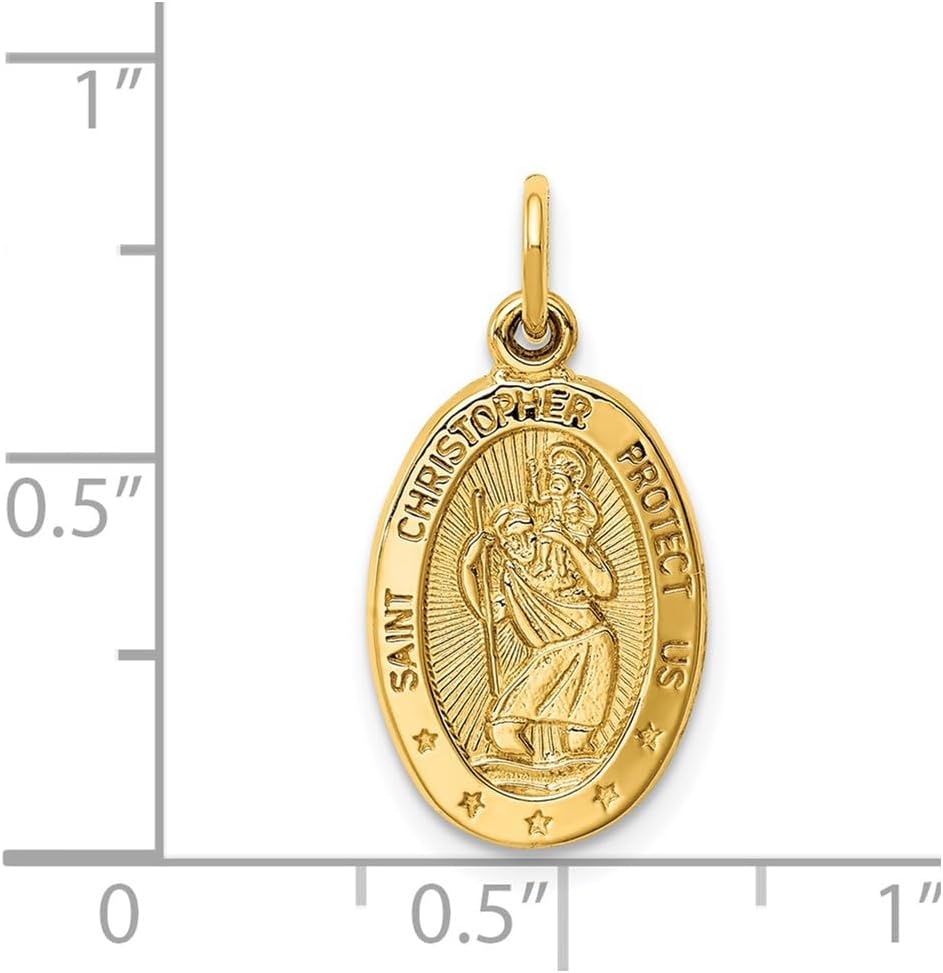14k Yellow Gold Saint Christopher Oval Pendant Necklace for Travel Protection Catholic Jewelry with Divine Medallion Faith Charm Religious Symbol Mens or Womens Christian Gold Spiritual Pendant - Image 3
