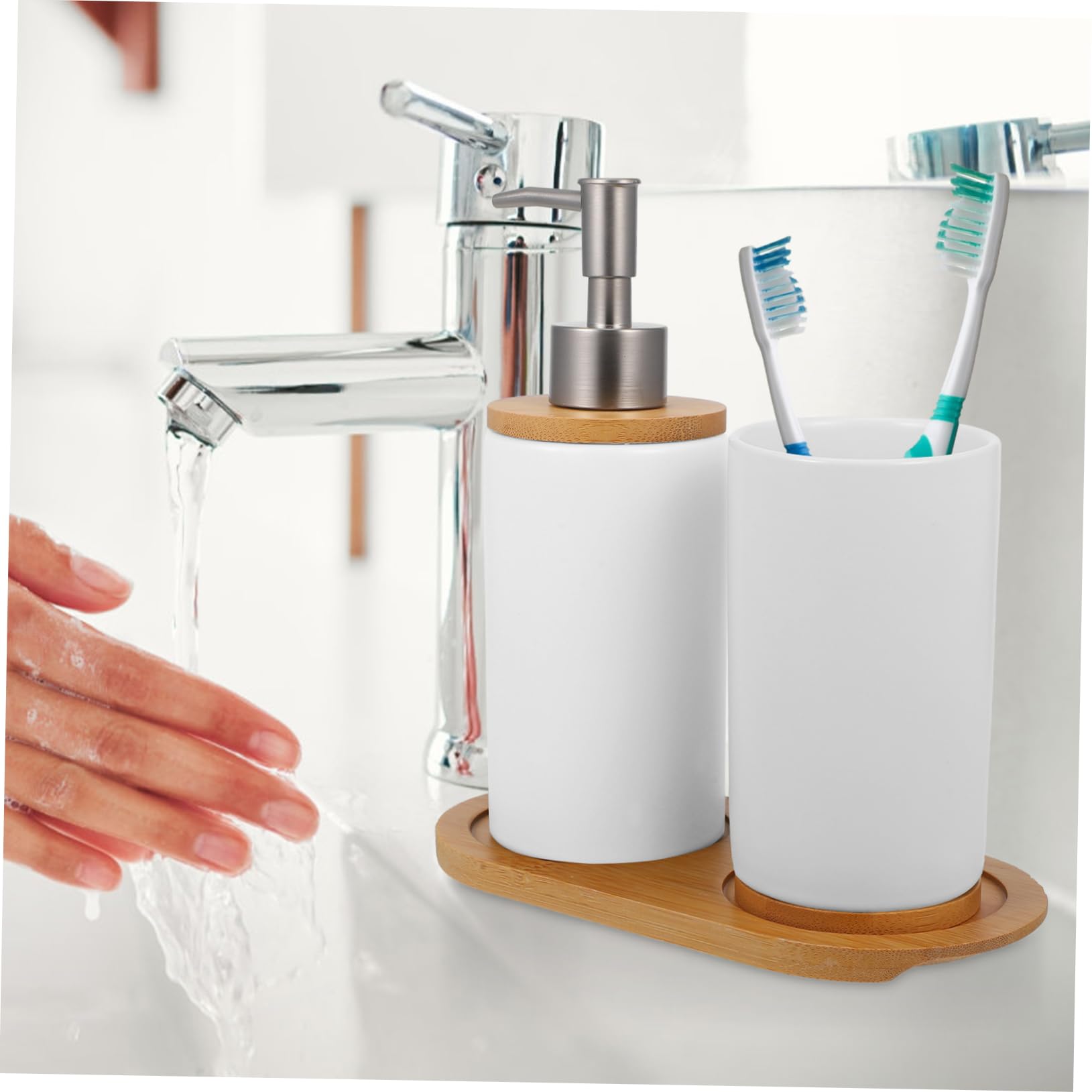 Set de Vaso para Cepillo de Dientes de Baño Cerámica Blanco 1 Juego | Dispensador de Loción, Soporte para Cepillo, Estilo Simple y Clásico, para Lavabo y Encimera