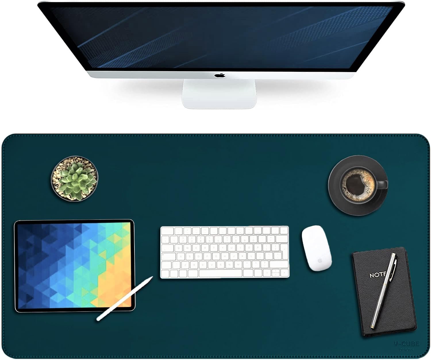 V-CUBE DESIGNS Premium Vegan Leather Desk Mat 90X45cm 2.4mm Thick&Padded|Laptop Mat/Extended Mouse Pad/Stitched, Reversible, Sturdy Deskspread with High Tear/Peel Strength|Anti-Slip,Splash-Proof|Teal 3