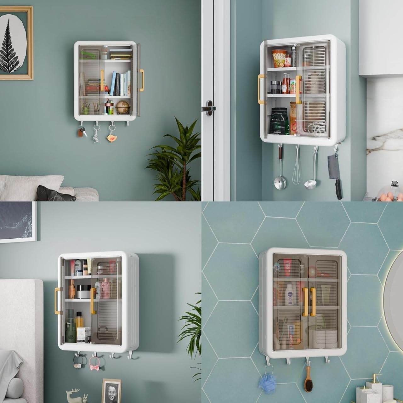 HDR MALL Wall Mounted Cabinet with Acrylic Door & Adjustable Shelves, Bathroom Storage Shelf, Medicine Stand, Over The Toilet Storage Box,Rack for Kitchen, Laundry, Kitchen,Living Room (White-L) 4