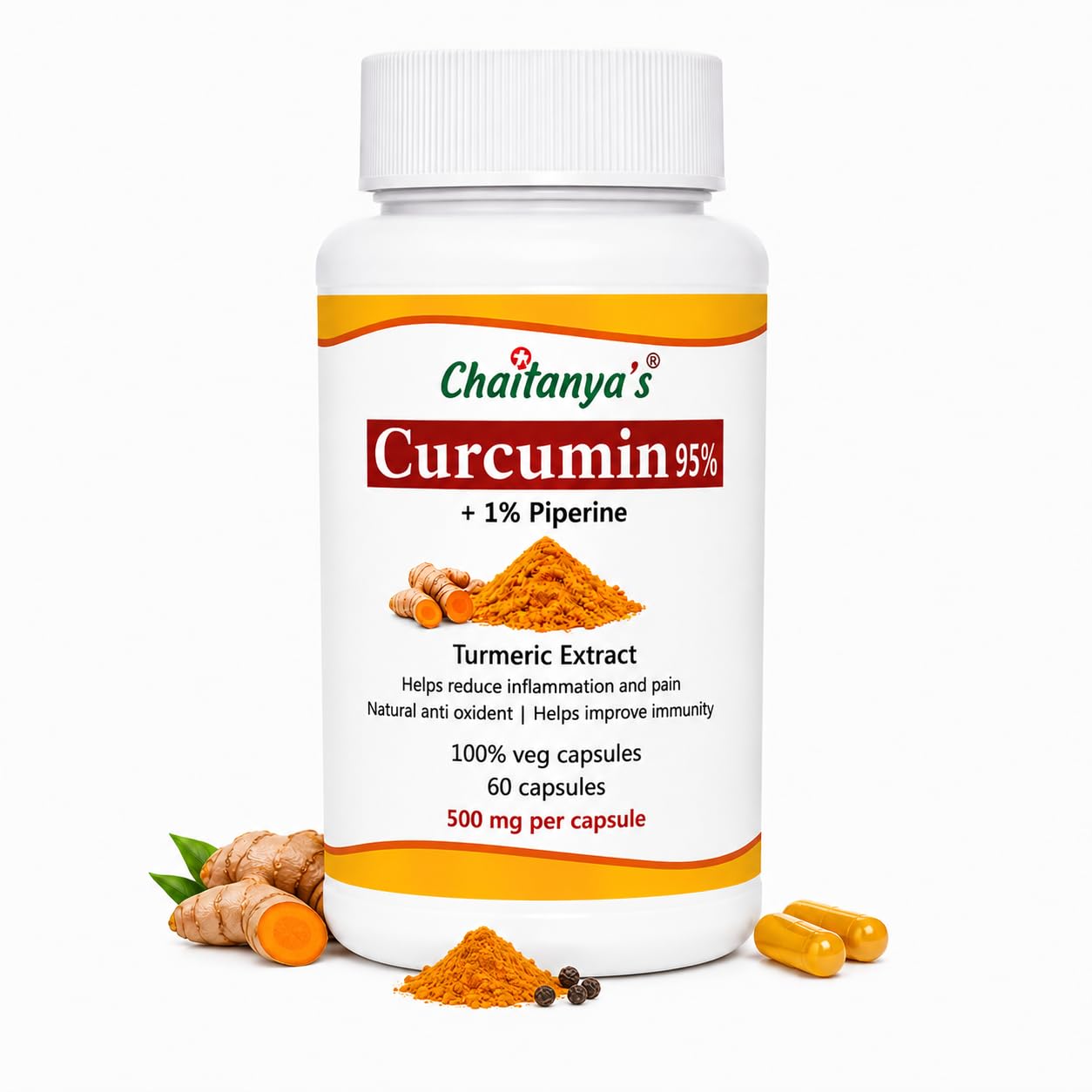 Truly Essential Curcumin 95% Turmeric Extract with 1% Piperine, 500mg | High Absorption Joint Comfort & Antioxidant Support Supplement | 100% Veg Capsules, Pack of 60-image-42