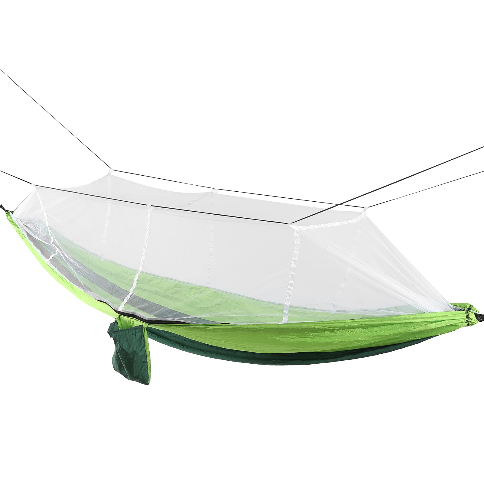 KANASI Amaca da campeggio con zanzariera, portatile, leggera, in tessuto di nylon paracadute, ideale per escursioni, campeggio e relax in giardino. (Dark green fruit pattern with green and white mesh)