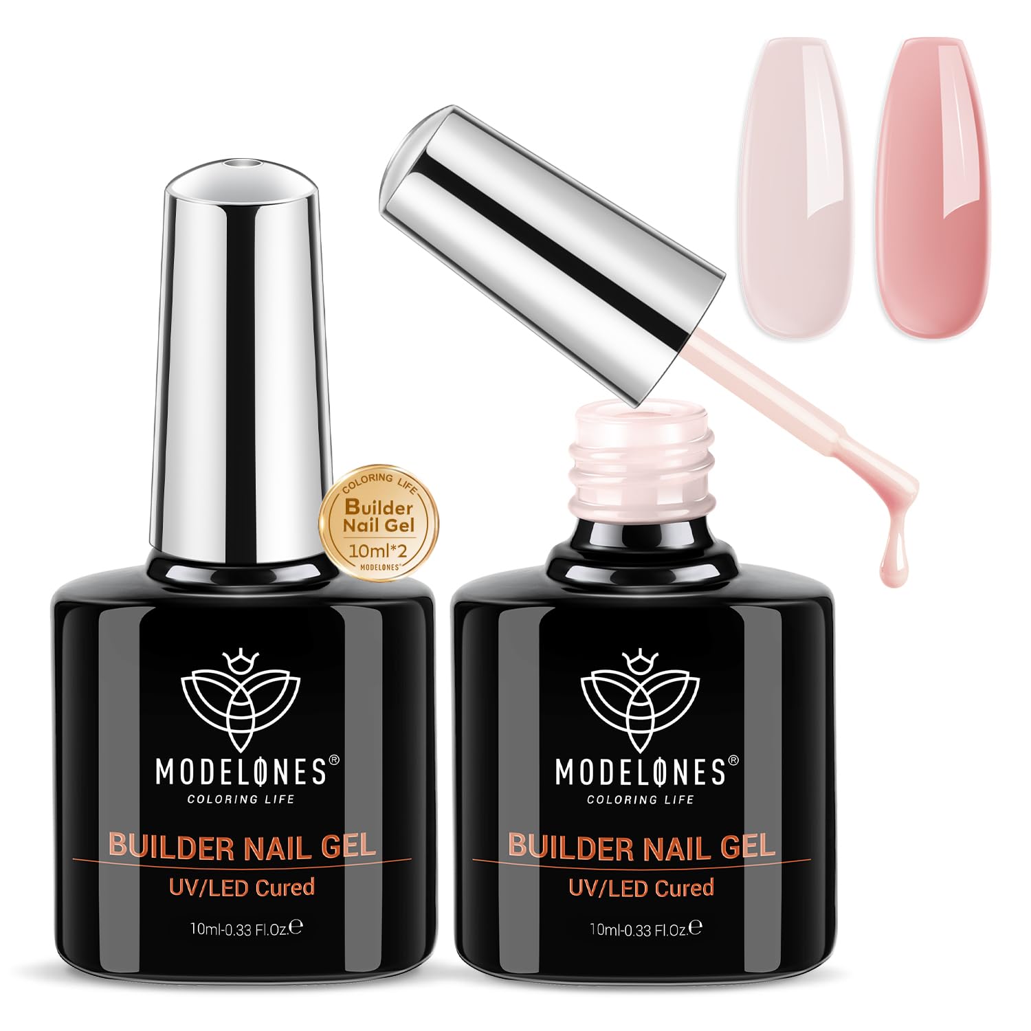 MODELONES 8 in One Builder gel dla paznokci żelowych – wzmacniacz i do wzmocnienia przedłużania – naprawa, lakier bazowy do manicure, kolor różowy, 2 sztuki