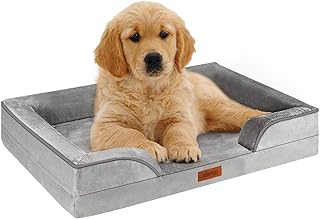 AUSCAT Orthopaedic Dog Bed for Small Dogs - Memory Foam Dog Bed with Removable, Washable Cover, Waterproof Lining and Non-Slip Base, 60 cm L x 45 cm W x 15 cm H (Grey) product image