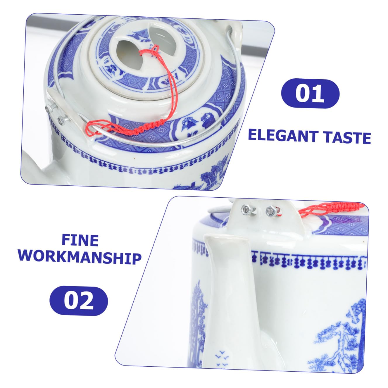 Vintage Théière en Porcelaine Bleue et Blanche, 1,5 L