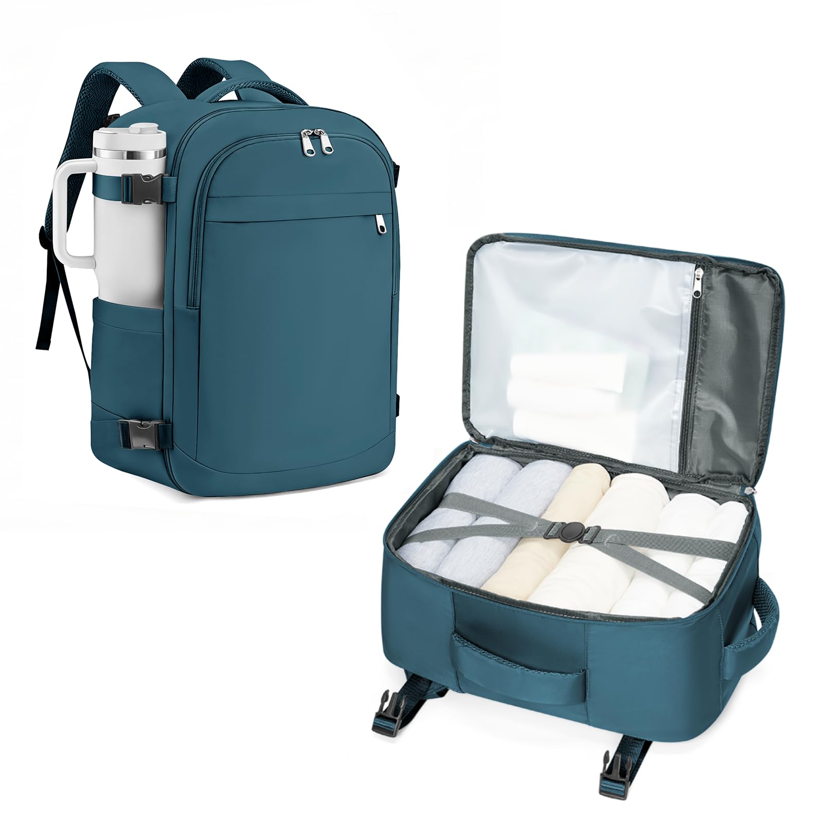 Bagage Cabine 40x30x20 Sac a Dos Voyage Cabine Avion pour Ryanair Wizzair Eurowings Vueling, Sac Valise Cabine 40x30x20 Bagage à Main Imperméable -Bleu Paon