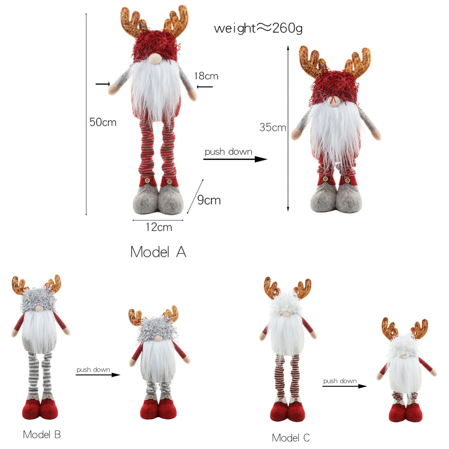 Hilif Gnomi di Natale con gambe elastiche in peluche lavorato a maglia Babbo Natale fatto a mano Natale Gonk Nano Elfo Figurine Decorazione da tavolo perla casa senza volto Bambole Regali Ornamenti(D)