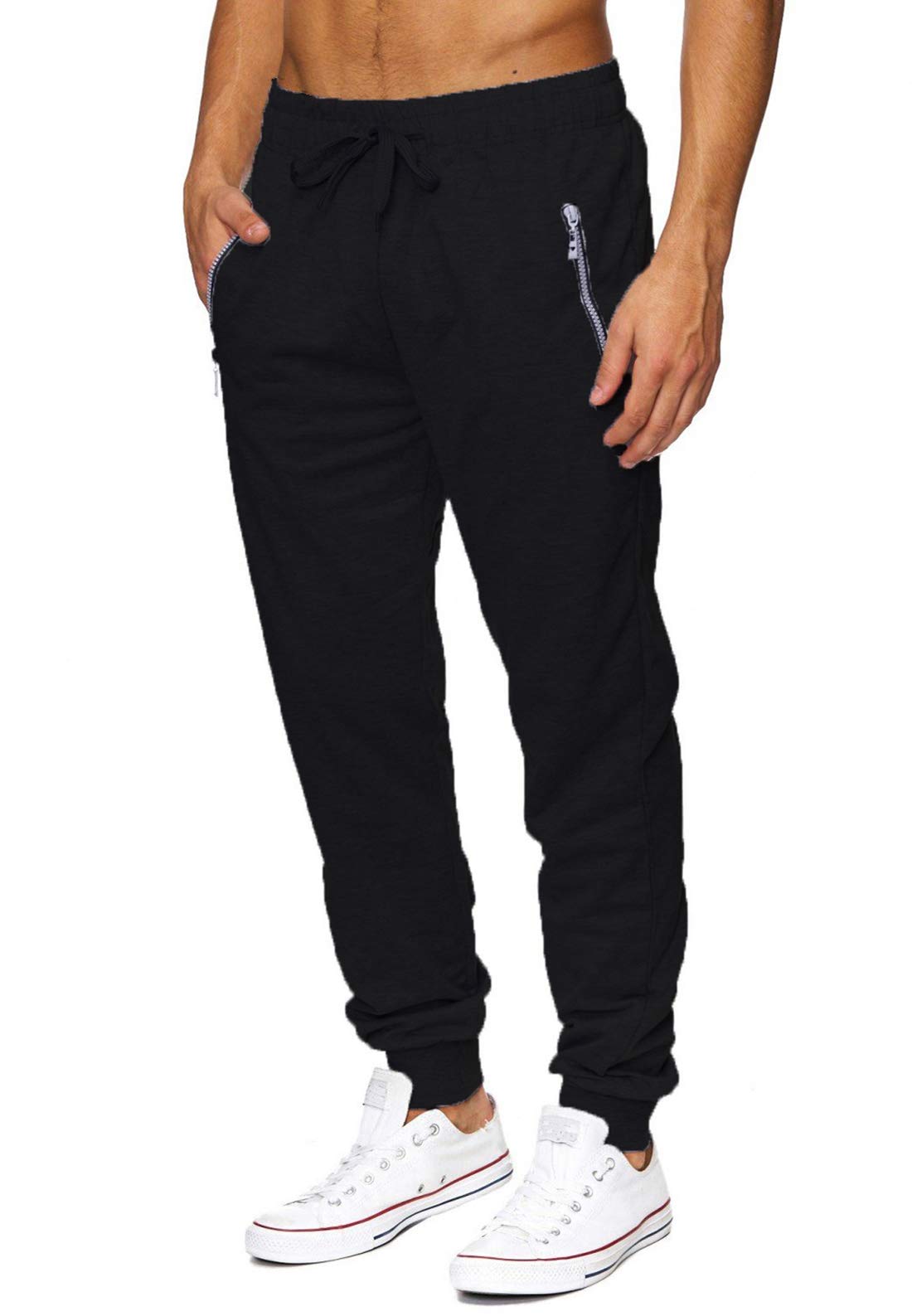 Mens Elastic Waist Drawstring Workout Joggers Sweatpants Casual Cuffed Ankle Sweats Pants with Pockets