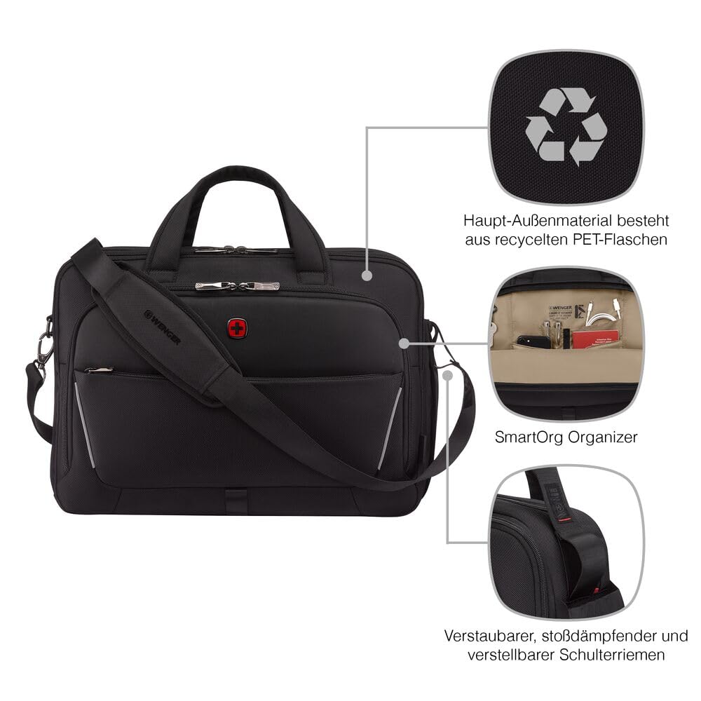 WENGER Meteor Brief Laptop-Tasche, Notebook bis 17 Zoll, Tabletfach, Aktentasche, Büro Business Uni, Schwarz