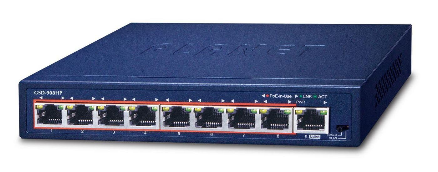 PLANET 8-portowy przełącznik 10/100/1000T 802.3at PoE 1-portowy Gigabit Desktop Switch