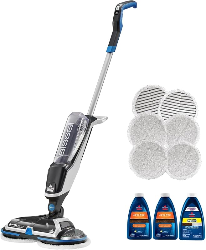 Spinwave Limpiador de trapeador giratorio inalámbrico para pisos duros, 23159 | Almohadillas reutilizables lavables; fórmulas de limpieza incluidas; Limpieza con fregona giratoria multisuperficie inalámbrica.