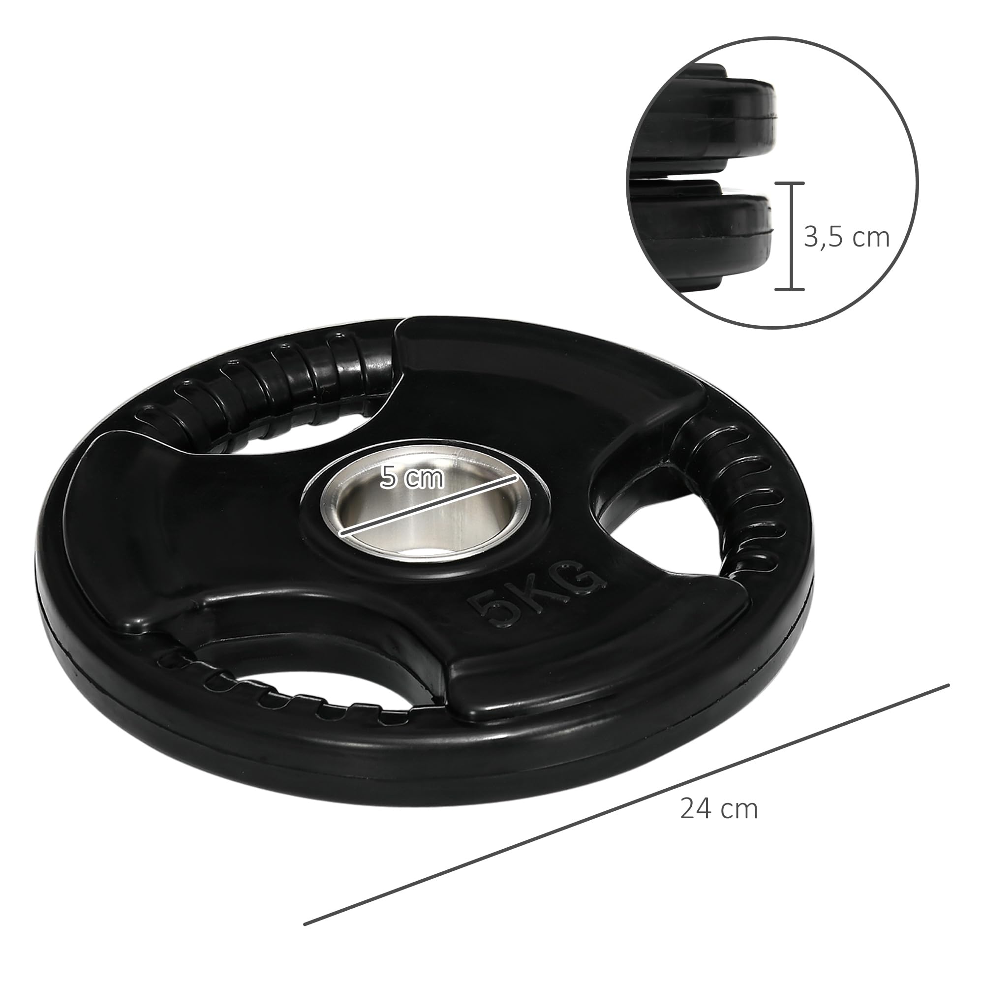 SPORTNOW Disques de Poids, Plaques de Poids 2 x 5 kg à Trois Poignées avec Trous de Ø 50 mm, Couverture en Caoutchouc, Ensemble Plaques d'Haltères, Musculation, Fitness, Gym, Noir