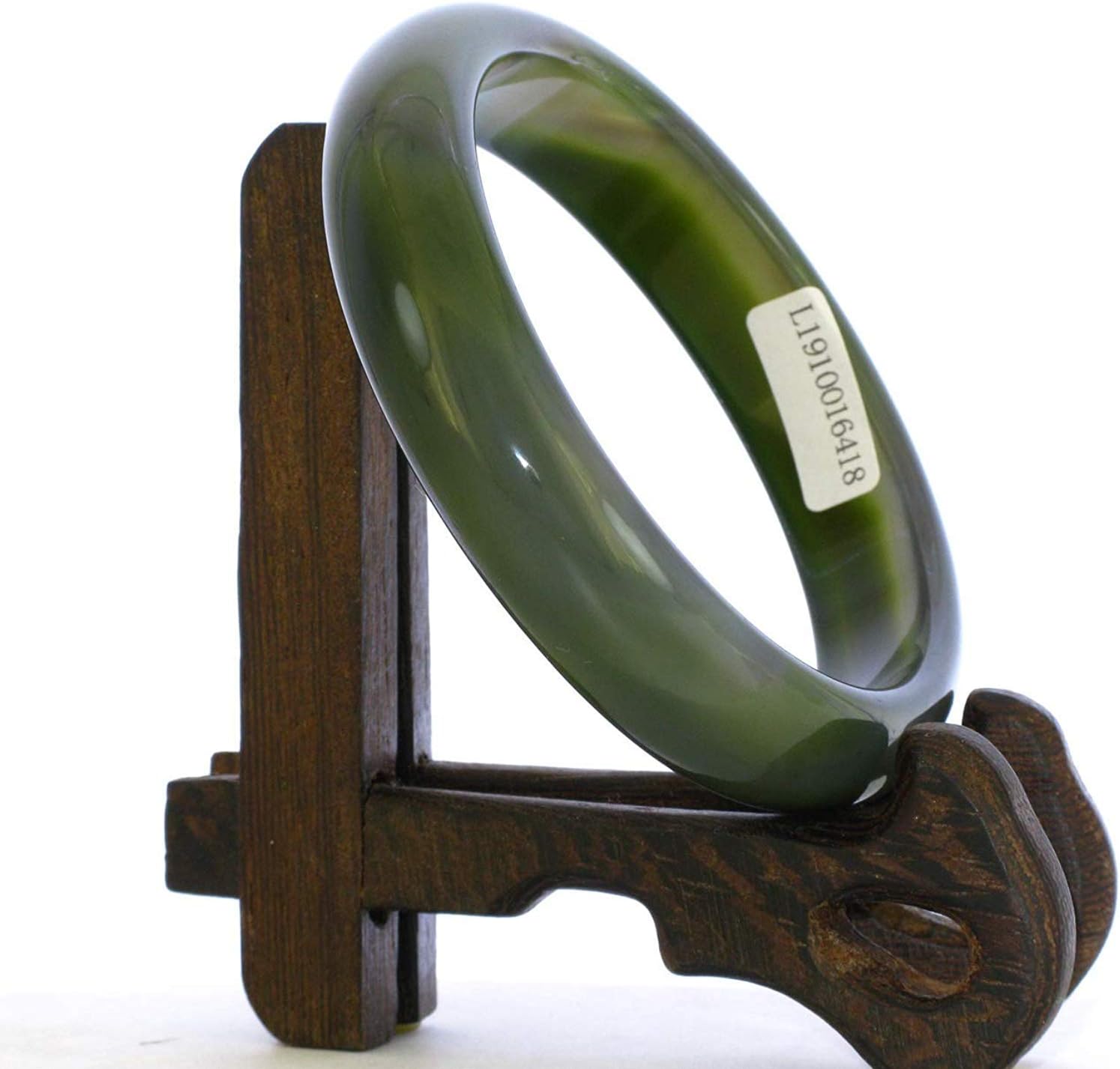 2.4" China Certified Nature Green Chalcedony Jade Women's Bangle Bracelets 6418