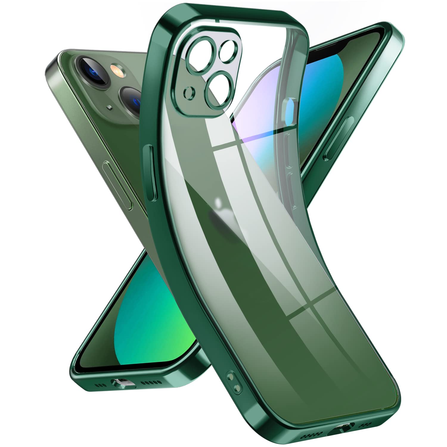 Supdeal Crystal Clear Case for iPhone 13, [Never Yellow] [Camera Protection], Thin Slim Fit Transparent Soft Silicone Phone Protective Case Cover, 6.1 Inch, Green