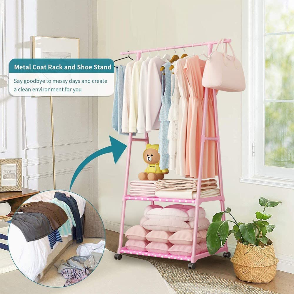 Portant à Vêtements Métallique à Roulettes - Double Tige Robuste Pour Rangement Et Présentation