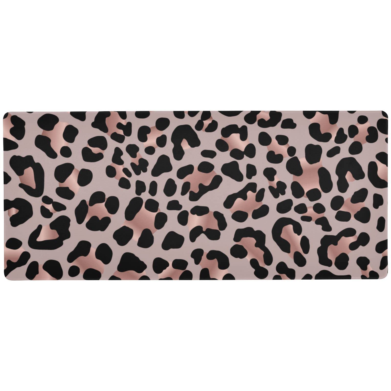 JIPONI Large Mouse Pad Jungle Rose Gold Black Leopard Desk Mat, Extended Non-Slip Rubber Base Stitched Eges Mousepad Keyboard Mat for Gaming and