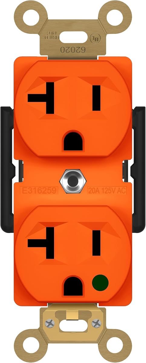 ENERLITES Hospital Grade Outlet, Industrial Grade Duplex Receptacle, Heavy-Duty Straight Blade Devices, 20A 125VAC, 5-20R, 62020-O, Orange