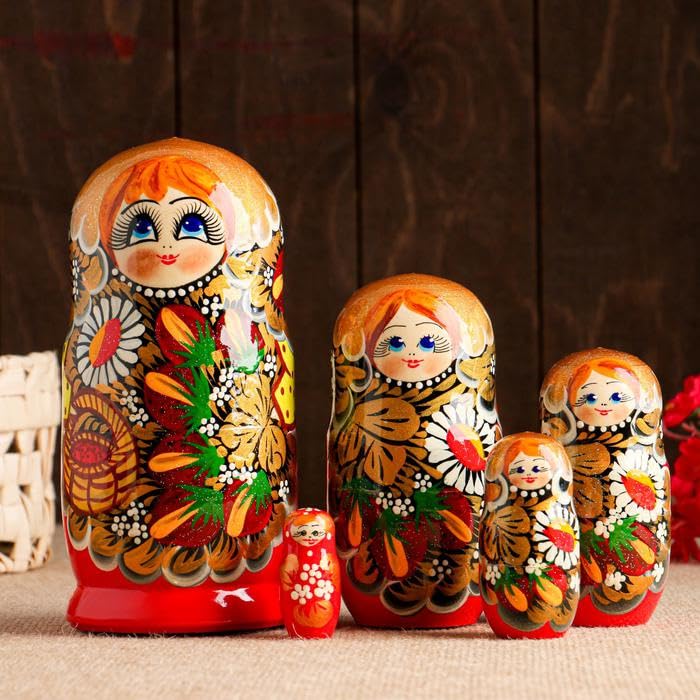 GenericoMatryoshka 5 pieces 19 cm, hand painted Marketa С korzinko 5 mesto 19 stm, ručna рospiсь