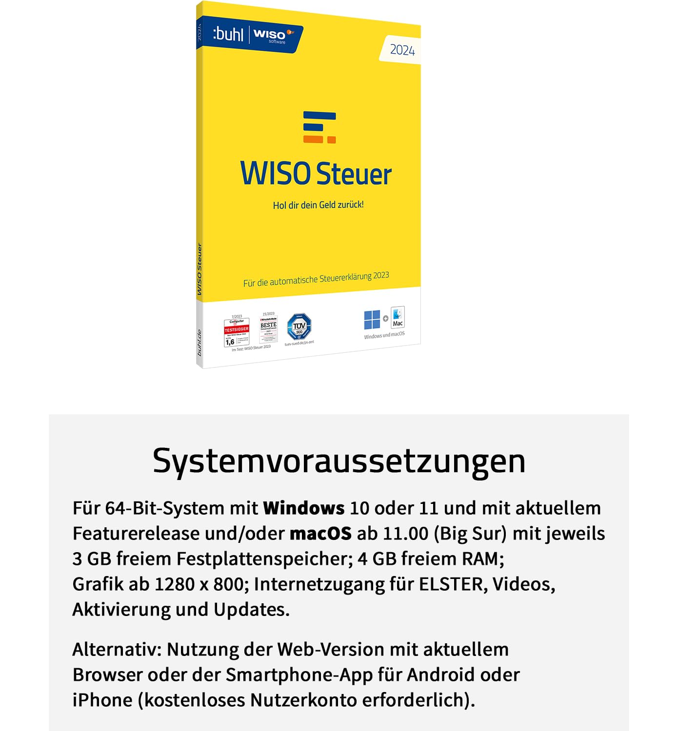 WISO Steuer 2024 (für Steuerjahr 2023), Für Windows, Mac, Smartphones und Tablets, frustfreie Verpackung