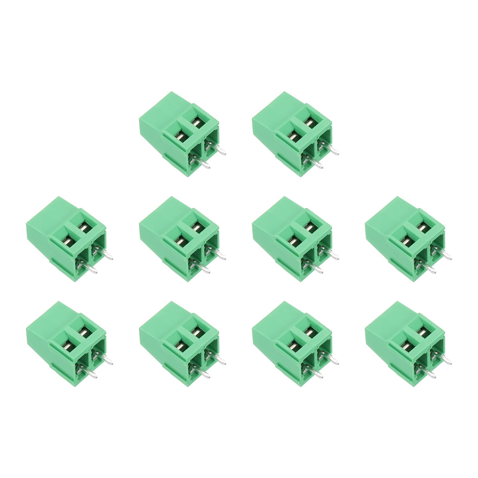 sourcing map PCB Terminal Block Connectors, 10 Pcs 2 Pin 5mm/0.2" Pitch PCB Mount Screw Terminal Block Connector(Can be Spliced) 300V 10A for DIY Electronic Projects(Green, 10.5x19x10mm)