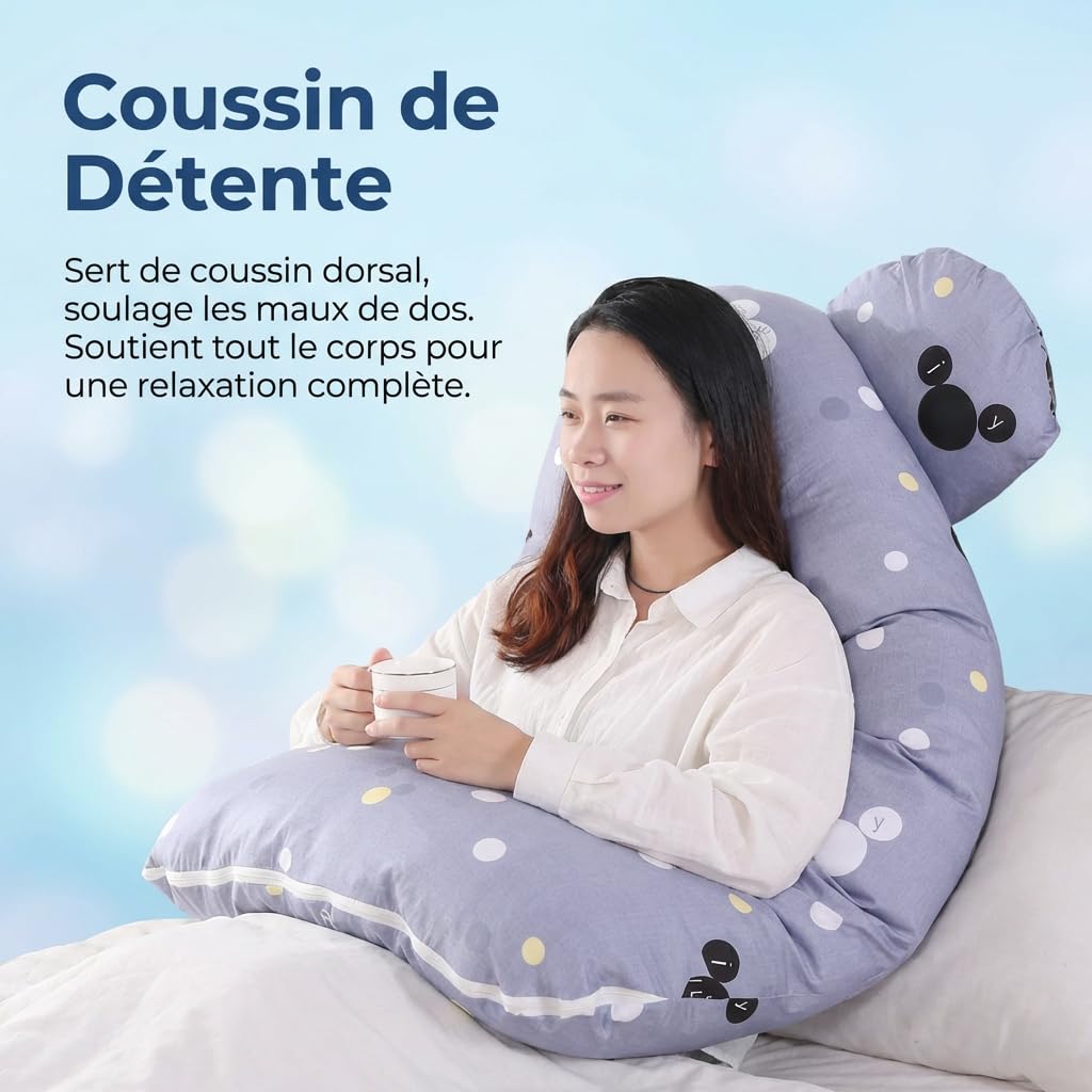 Coussin Ergonomique Chillow Original-Coussin Corps Entier pour Femme Enceinte Support Ergonomique Ventre Et Dos Idéal pour Sommeil Et Allaitement Housse Douce (Blanc,140x80cm(2kg))