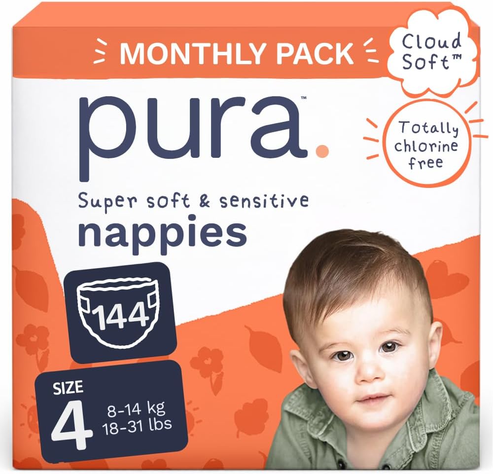 Pura Nappy Size 4 (8–14kg) 144 Count Sensitive Skin