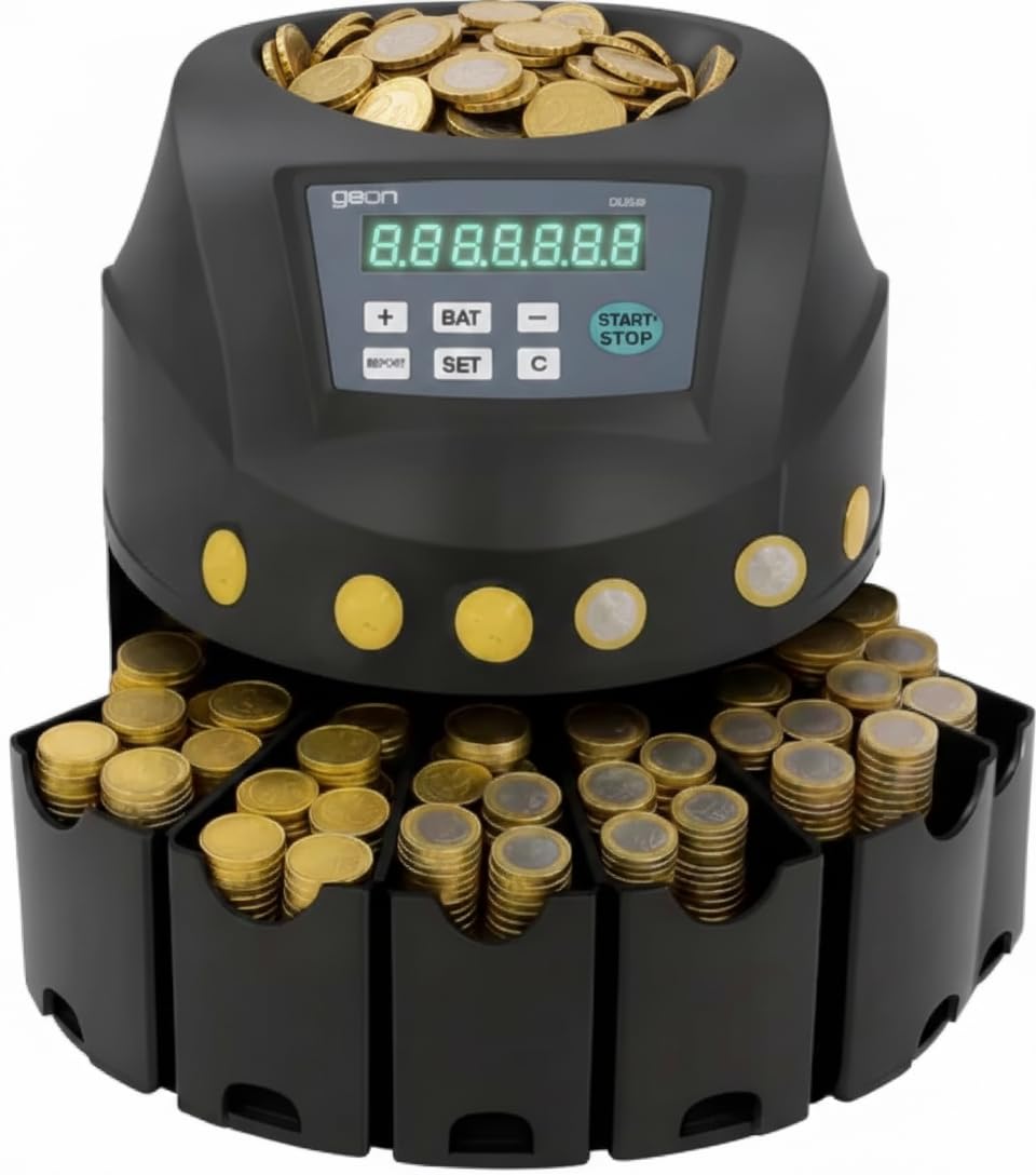 Contador de Monedas Automático Clasificador 200 Monedas/Minuto Capacidad 300-500 Compatible EUR USD Pantalla LED RS232